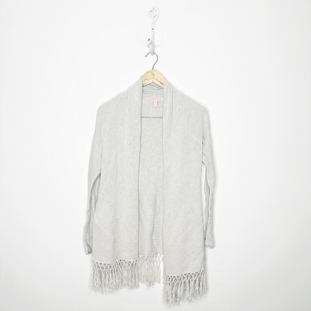 Lilly Pulitzer Tatum Cardigan Sweater Heathered Grey Metallic Fringe Tassel XS